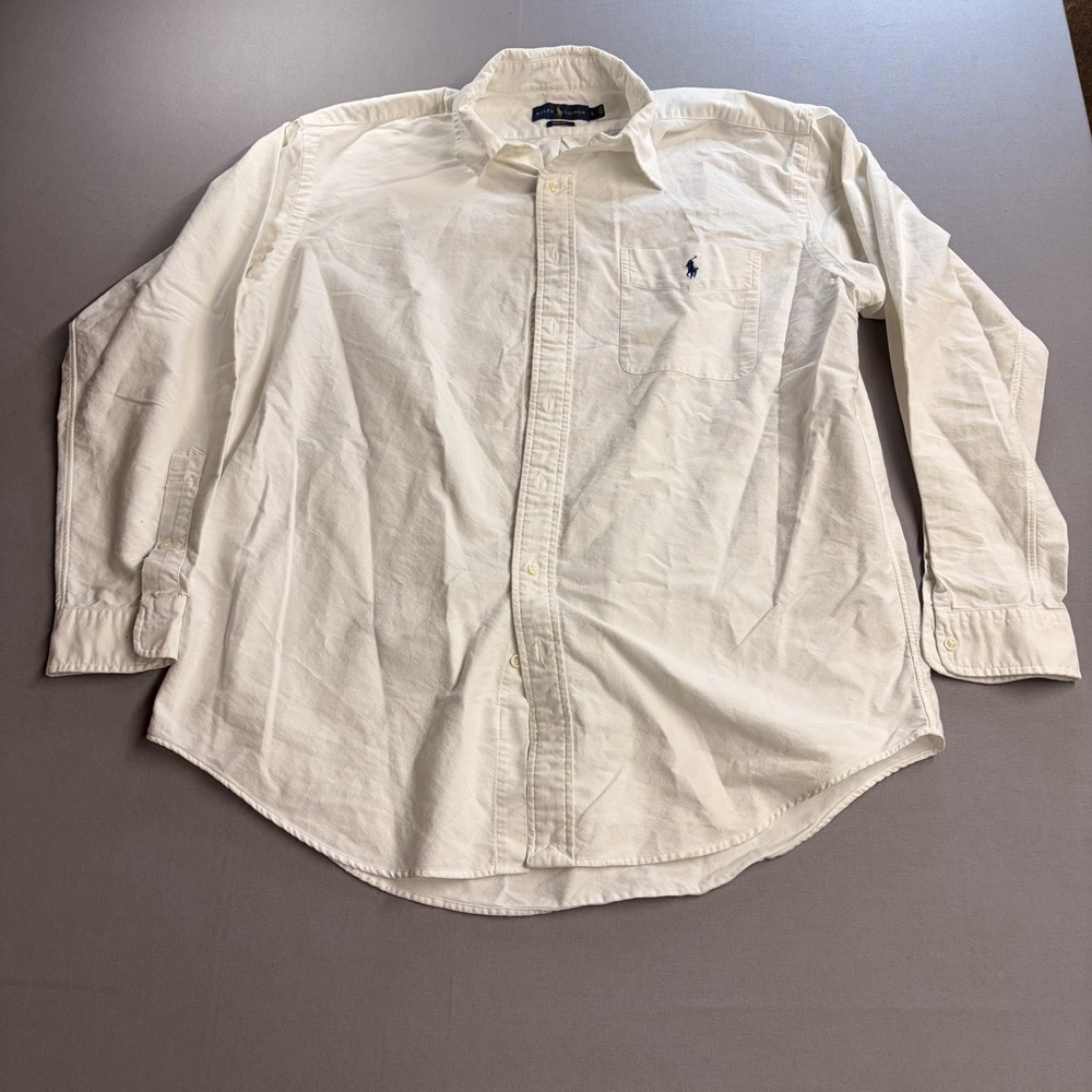 Ralph Lauren Men’s L Easy Fit White Cotton Button Down Shirt Pony Logo